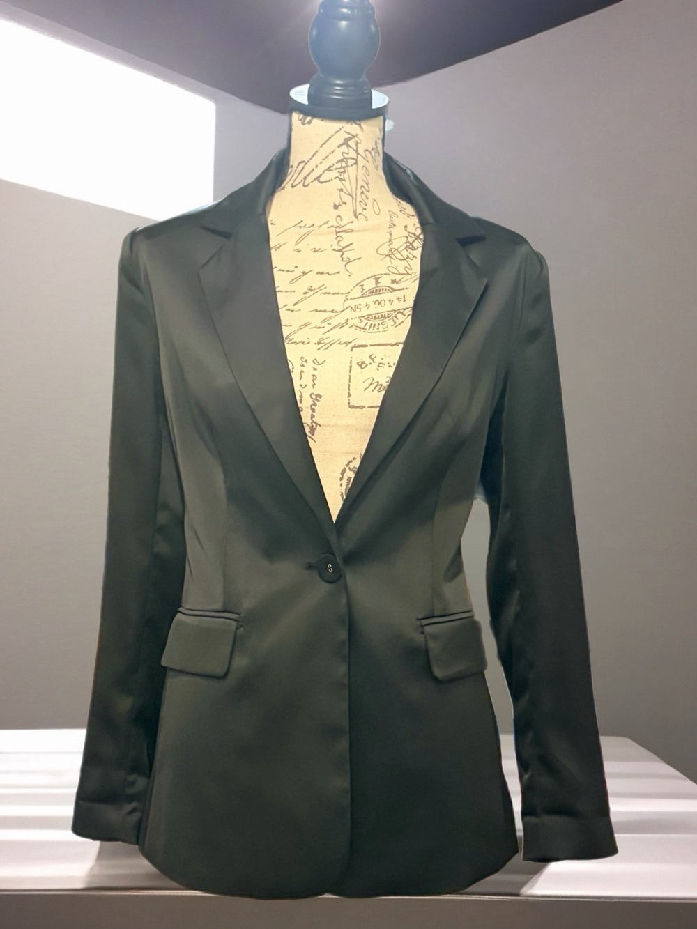 Marled Black Satin Single-Breasted Tailored Blazer Jacket - Sz S Glam CorpGoth